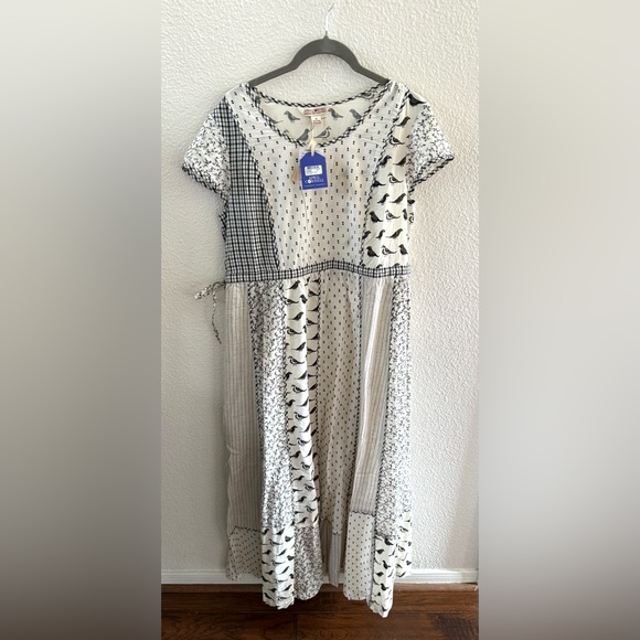 APRIL CORNELL Dress M Filagree Patchwork Dress Midi Bird Floral Cottagecore NWT - Picture 3 of 11